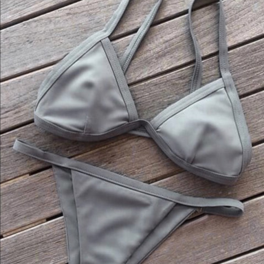 Light gray strappy bikini set